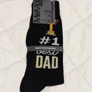 NWT MeMoi Socks #1 Dad Men's Bamboo Crew Rayon Blend Size 10-13 (Shoe Size 8-12)